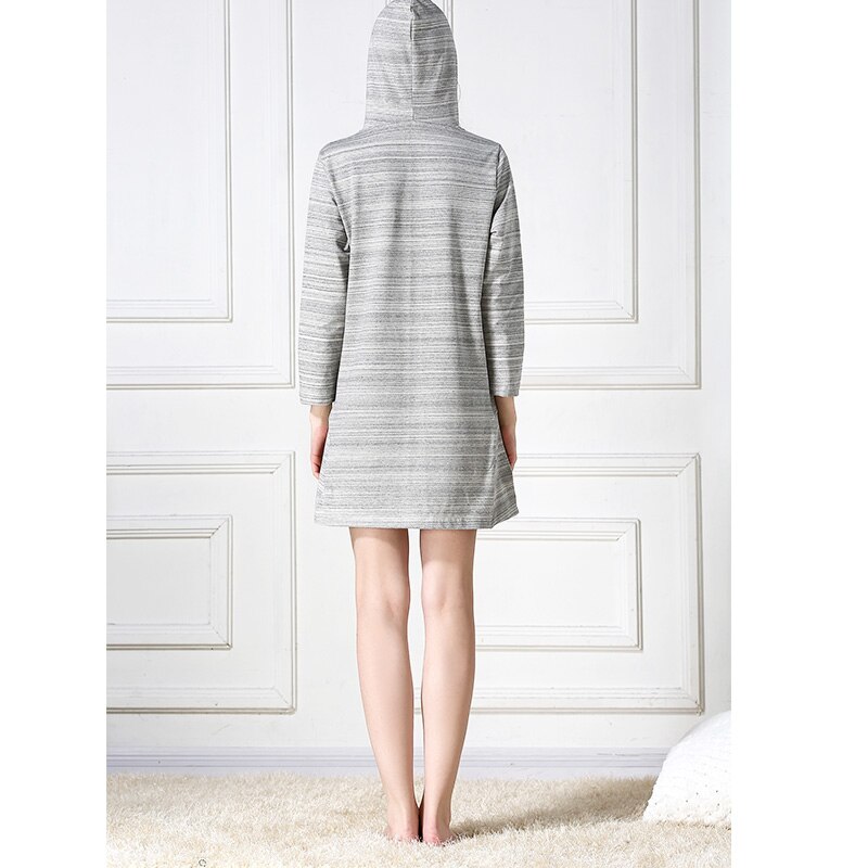 Cotton Hooded Gown Set Pyjama Femme Women Nightwear Light Gray Min Sleeping Dressing Casual Indoor Clothing