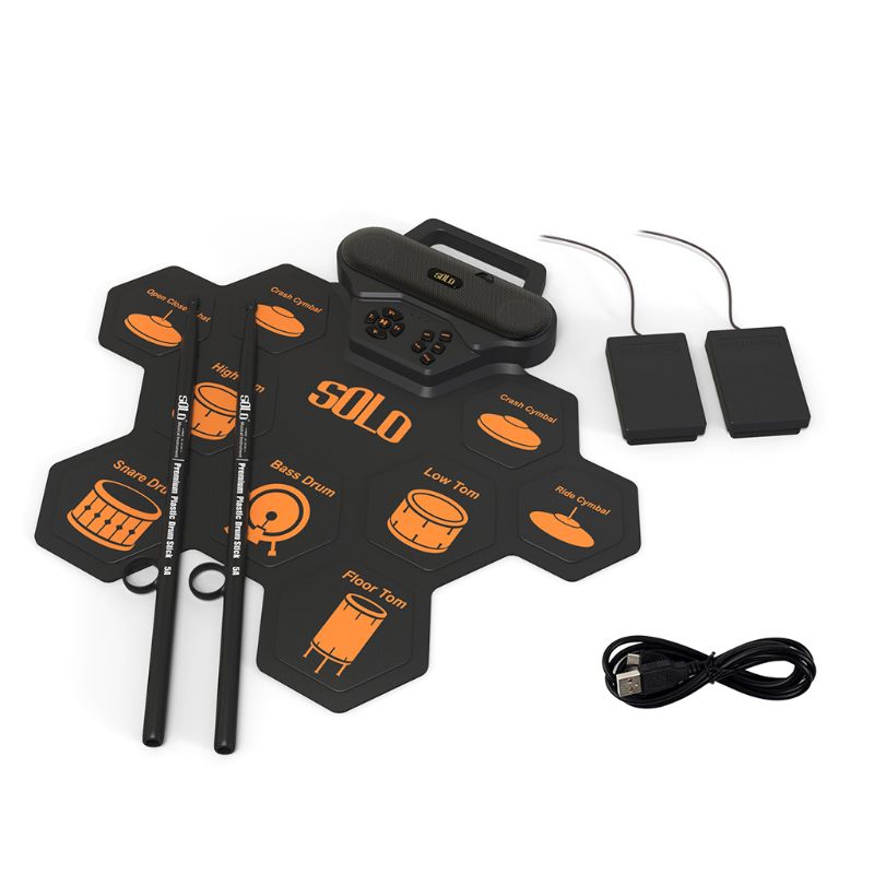 Portable Hand Roll Electronic Drum Children Percussion Musical Instrument Beginners Tool Kit with Drumsticks Foot Pedal