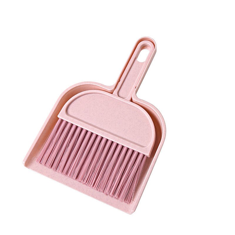 Household mini dustpan broom desktop small broom keyboard brush cleaning tool plastic set: pink