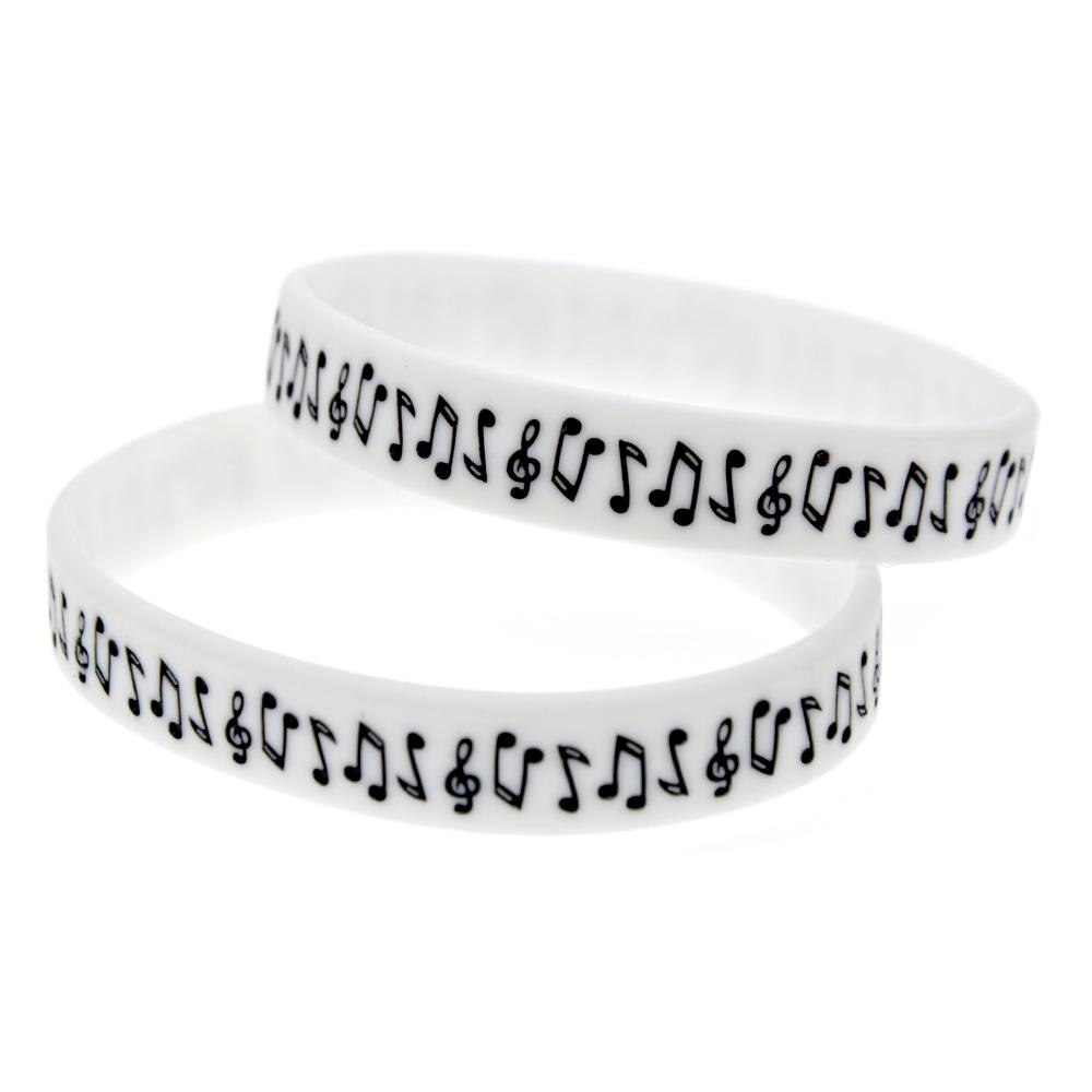 1PC Music Note Silicone Wristband Debossed and Filled in Color: White