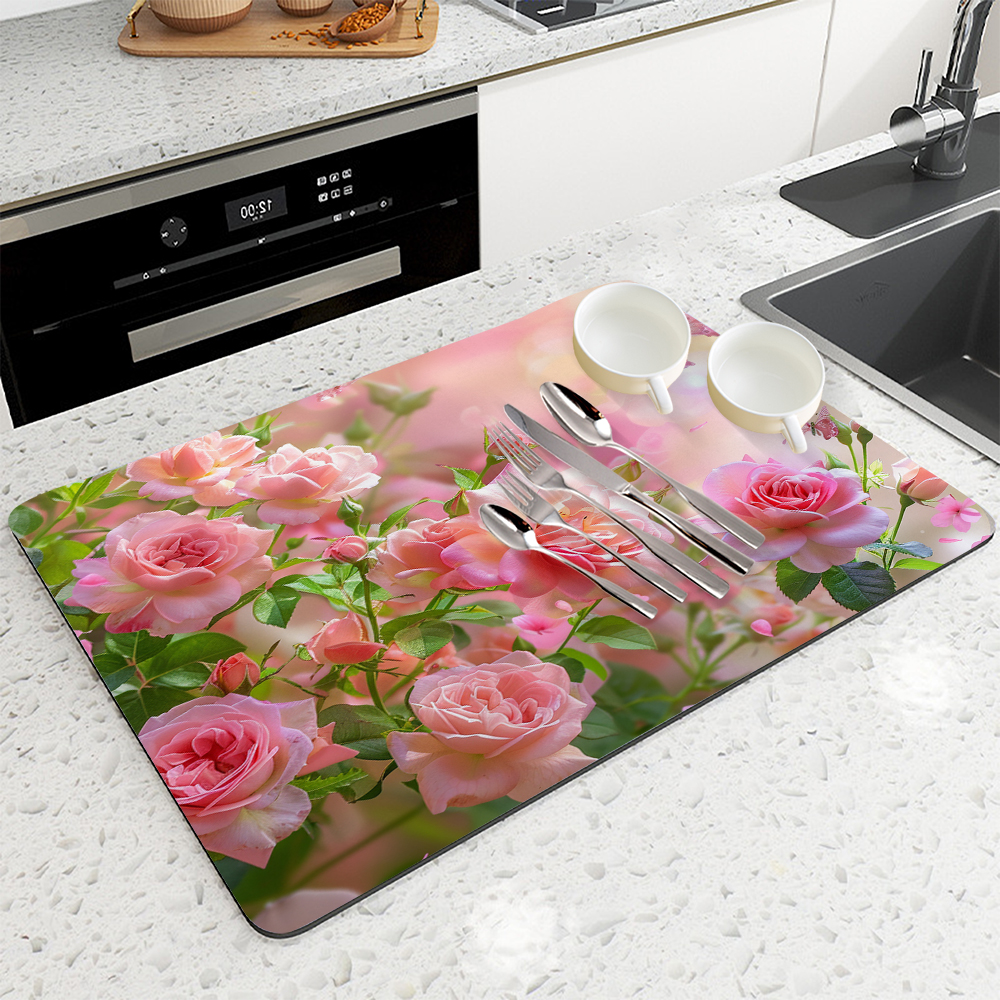 Große Küche Saugfähige matt Blumen Rosen Rutschfeste Ablassen Kaffee Erzähler Trocknen matt Schnelle Badezimmer Ablauf Pad Geschirr matt