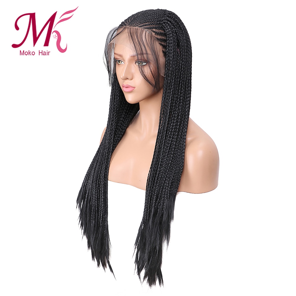 Moko-peluca con malla frontal trenzada sintética para mujer, con cola de caballo de Color Natural, trenza de ganchillo, estilo de
