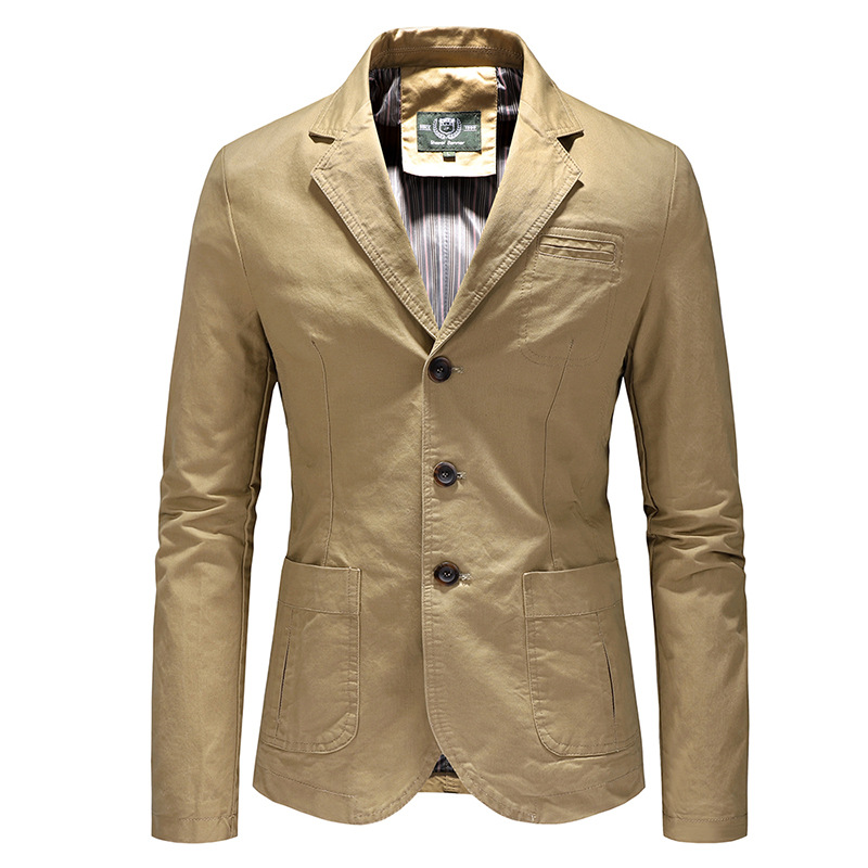 Casual Jack Mannen 100% Katoen Business Jas Mannelijke Kleding Stijlvolle Herfst Winter Pak Blazer Jasje Man: Khaki / 4XL