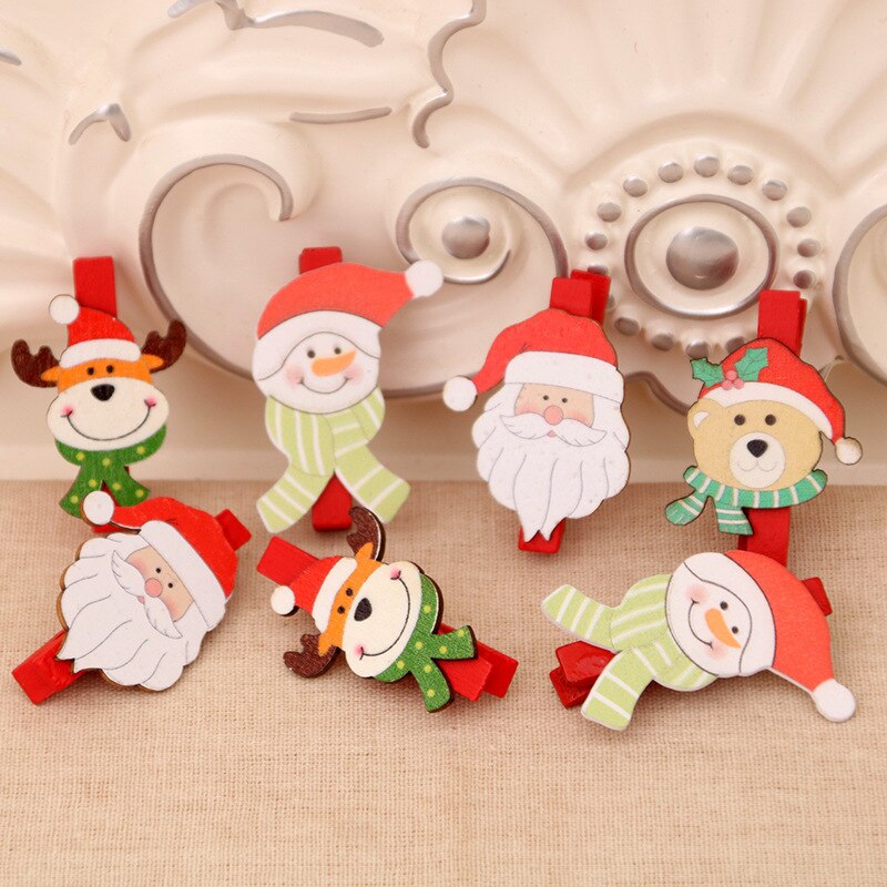 6 stuks kerstman eland houten clips rode kerstdecoratie clip mini houten fotopapier pin knutselclips kinderen