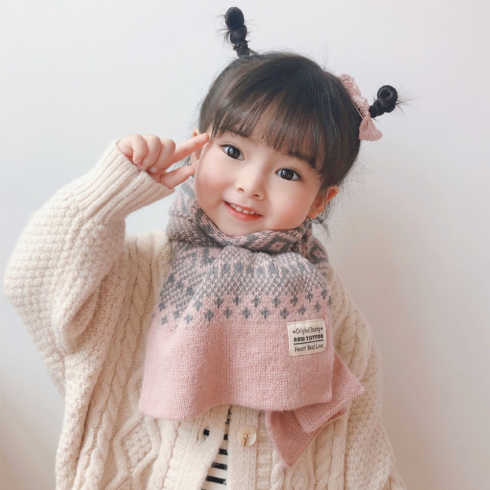 Bufanda de lana cálida para niño y niña, abrigo para el cuello, invierno, otoño