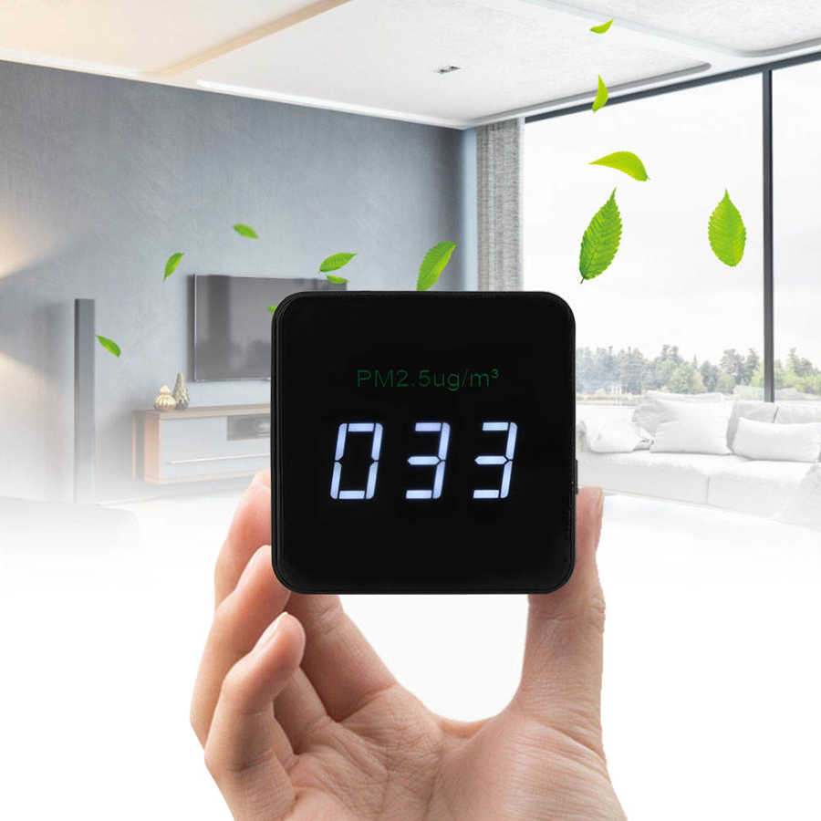 Mini PM2.5 Detector USB Air Tester Monitor Meter Rechargeable Air Detector with LED Display Black