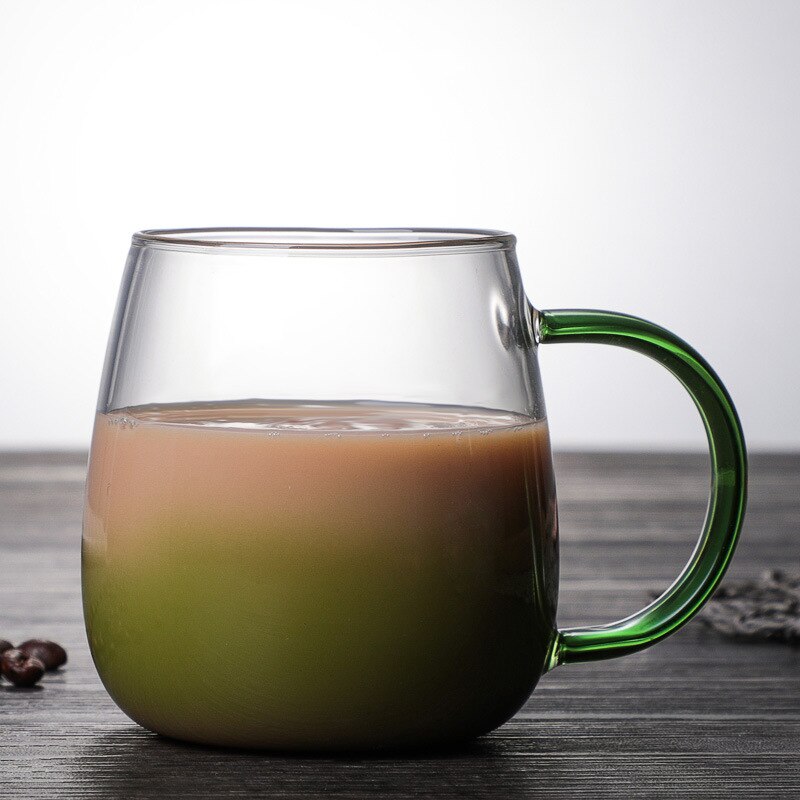 Kaffekopp i nordeuropeisk stil färgstarkt handtag kopp juice mjölkkopp värmebeständig blomma vin öl glas tekopp: Grön