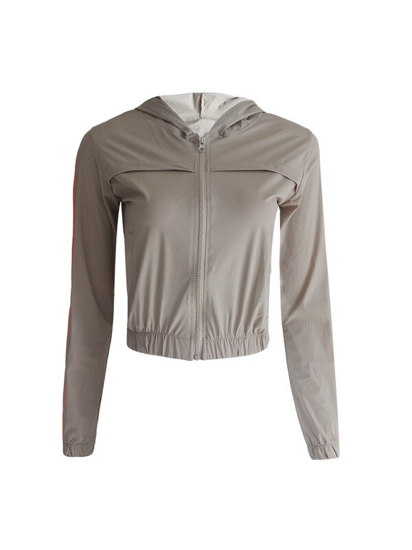 Running Jacket Womens Lange Mouw Dames Yoga Hoodie Jas Met Kap, full Zip Pocket Fitness Hoodie Running Sneldrogende Bf Stijl: M / Khaki