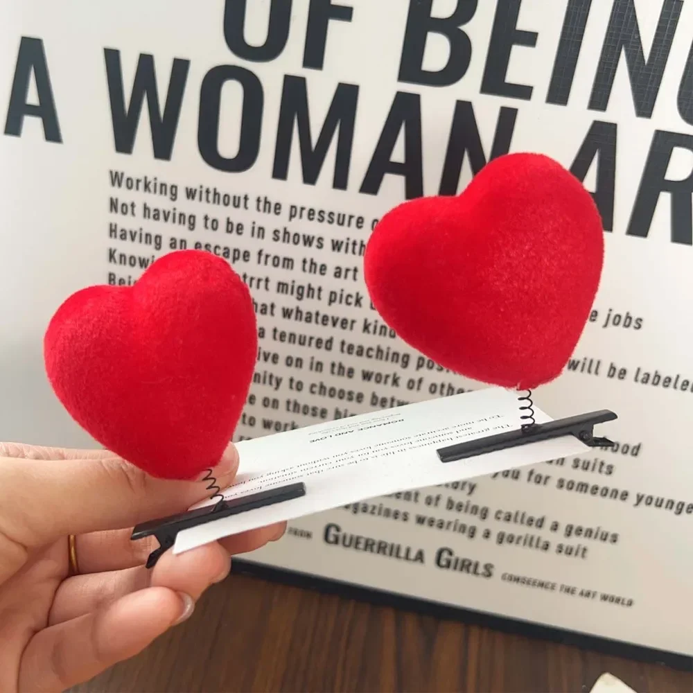 Pinzas para el cabello con forma de corazón rojo flocado, pinzas para el cabello con forma de corazón para bodas, horquilla de felpa, Clip de pico de pato a la , pasadores para el cabello para niños,