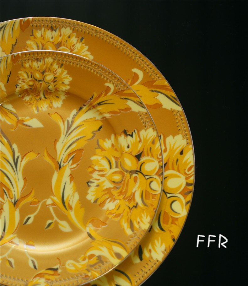 Service de vaisselle chinois doré de luxe en os de phénix, vaisselle en porcelaine Jingdezhen, assiettes en dieu soleil, décoration de la maison
