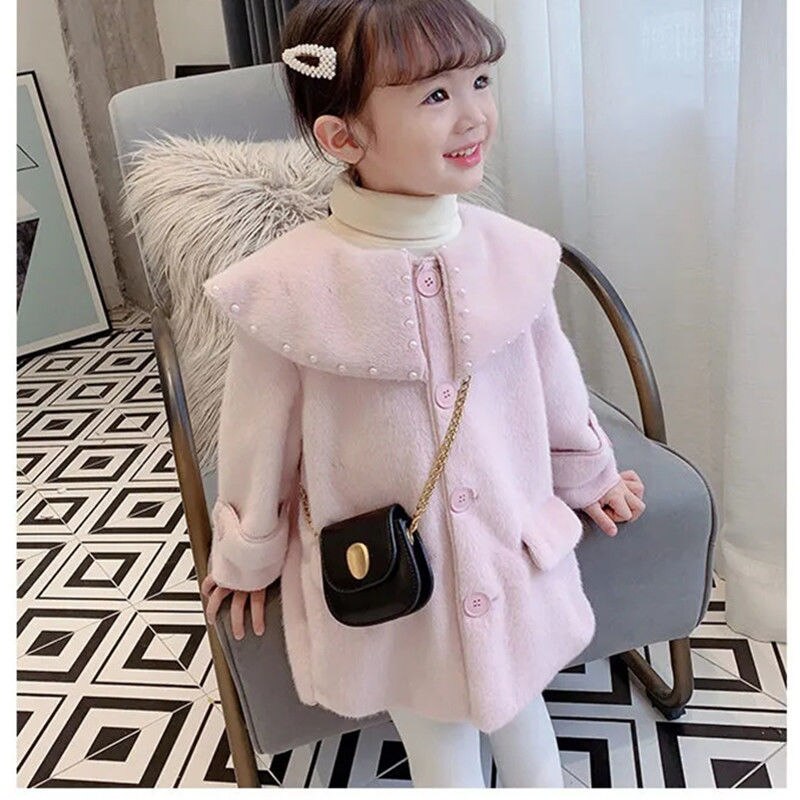 Girls Coats Baby Jackets Children Clothing Comfortable Big Collar With Pearls Spring Autumn Windbreaker HPY100