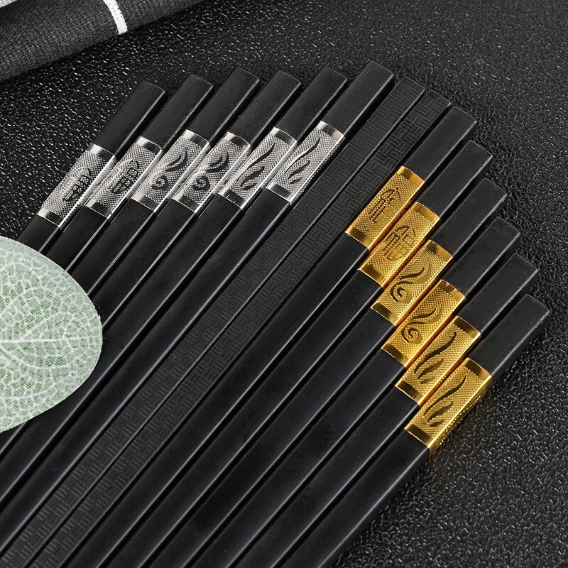 10 Pair Chinese style chopsticks tableware food stick alloy Catering utensils sushi sticks Non-slip Household Kitchen Utensils