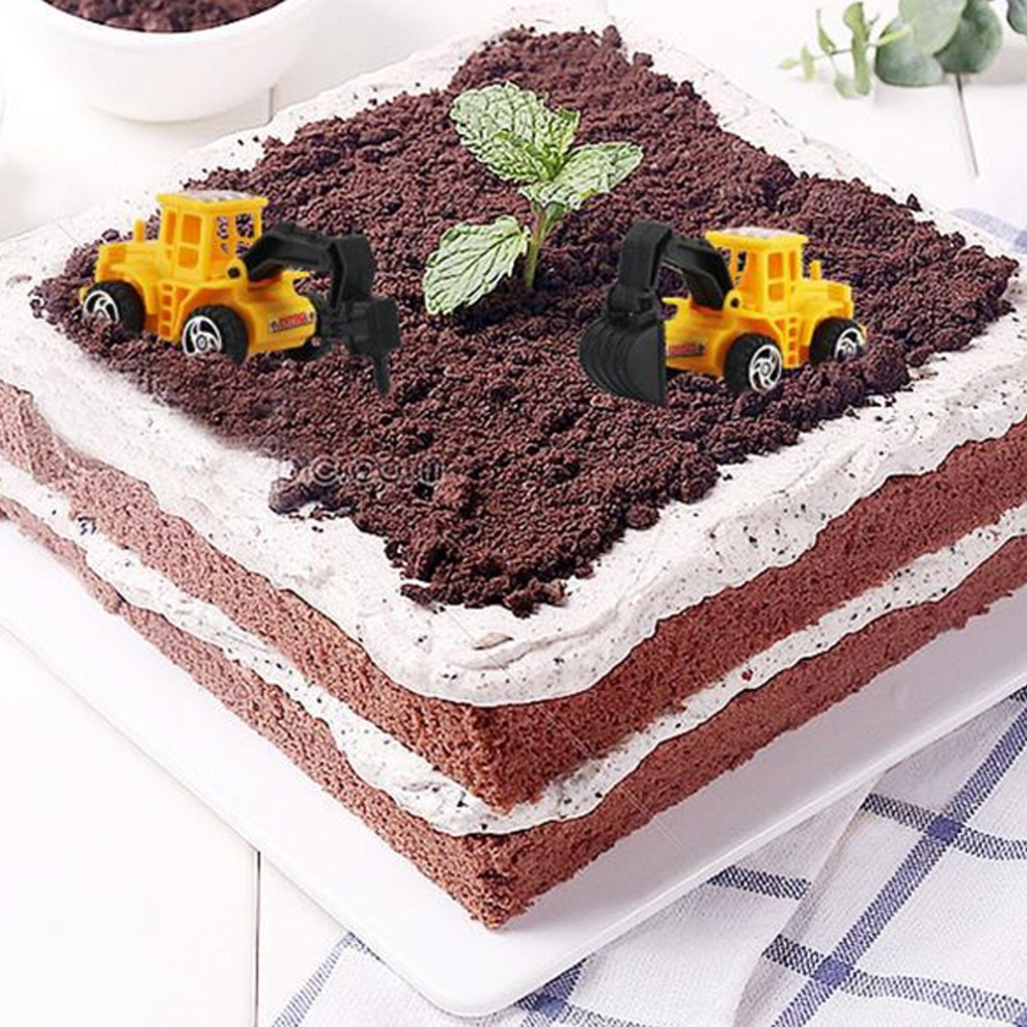 Behogar 5PCS Yellow Engineering Vehicle Cake Decorations For 
