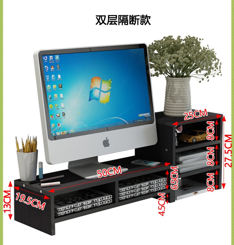 Computer Monitor Increased Shelf Desktop Keyboard Storage Rack Bookshelf black/brown