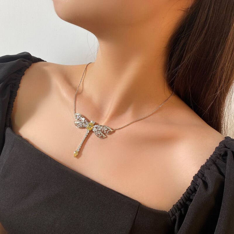 Oevas halskette mit 100% 925 anhängern aus sterlingsilber , 8*10mm gelben diamanten mit hohem kohlenstoffgehalt und 40+3cm libellenmotiven – ein eleganter schmuck für damen und partys.