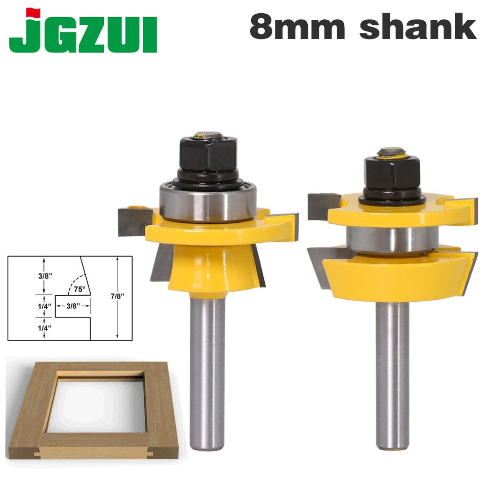 2 PC 8mm Schacht Rail & Stile Router Bit Set-Shaker deur mes Houtbewerking cutter Tenon Cutter voor houtbewerking Gereedschap