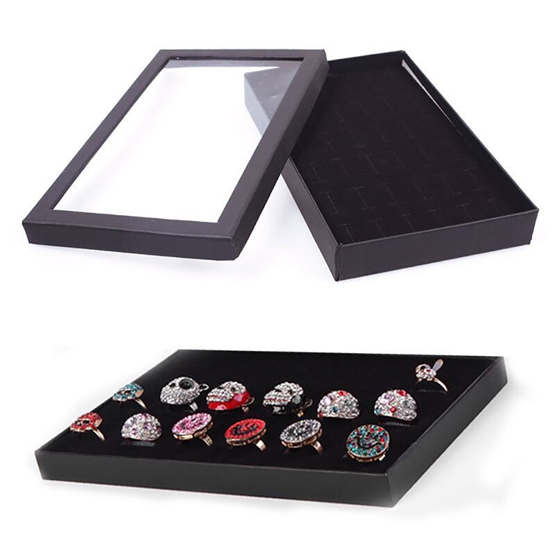 1Pcs Praktische Fijne 36 Slots Ring Opslag Oor Display Box Sieraden Organizer Houder Transparant Venster Show Case 21.7x13.5x3cm