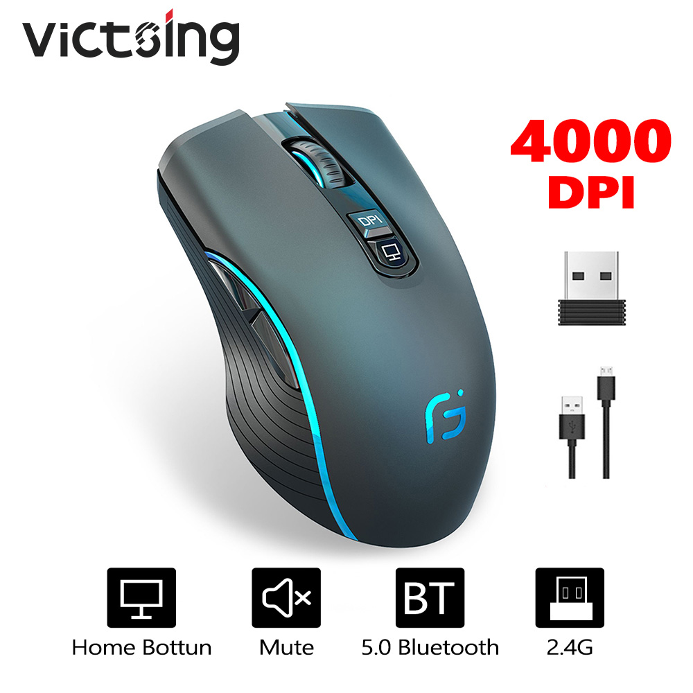VicTsing-ratón inalámbrico X9 2,4G, accesorio con Bluetooth 5,0, recargable, 4000DPI, ajustable, ultrafino, silencioso, ergonómico, para ordenador portátil y PC: 4000DPI