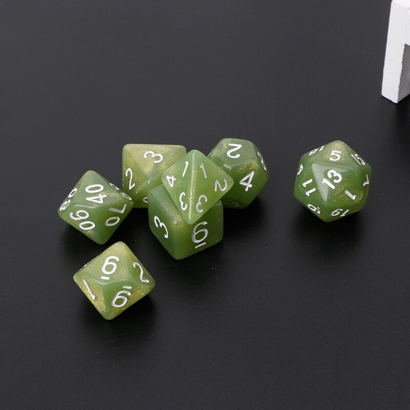 7 stk flimrende polyedriske terninger til dragon pathfinder  d20 d12 2 xd 10 d8 d6 d4