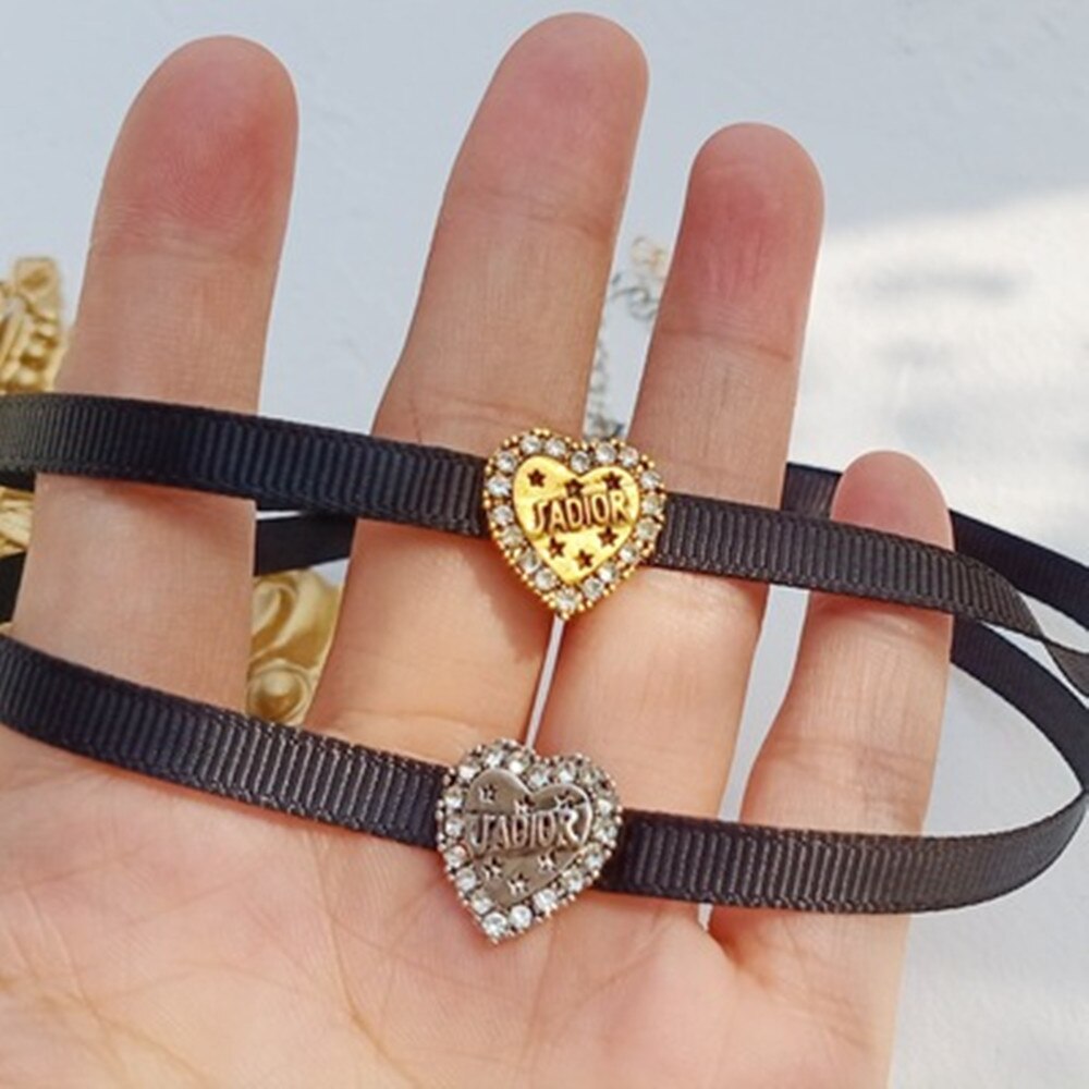 Harajuku strass cuore di pesca lettera collana girocollo nera per donna moda amore catena clavicola collana girocollo gioielli