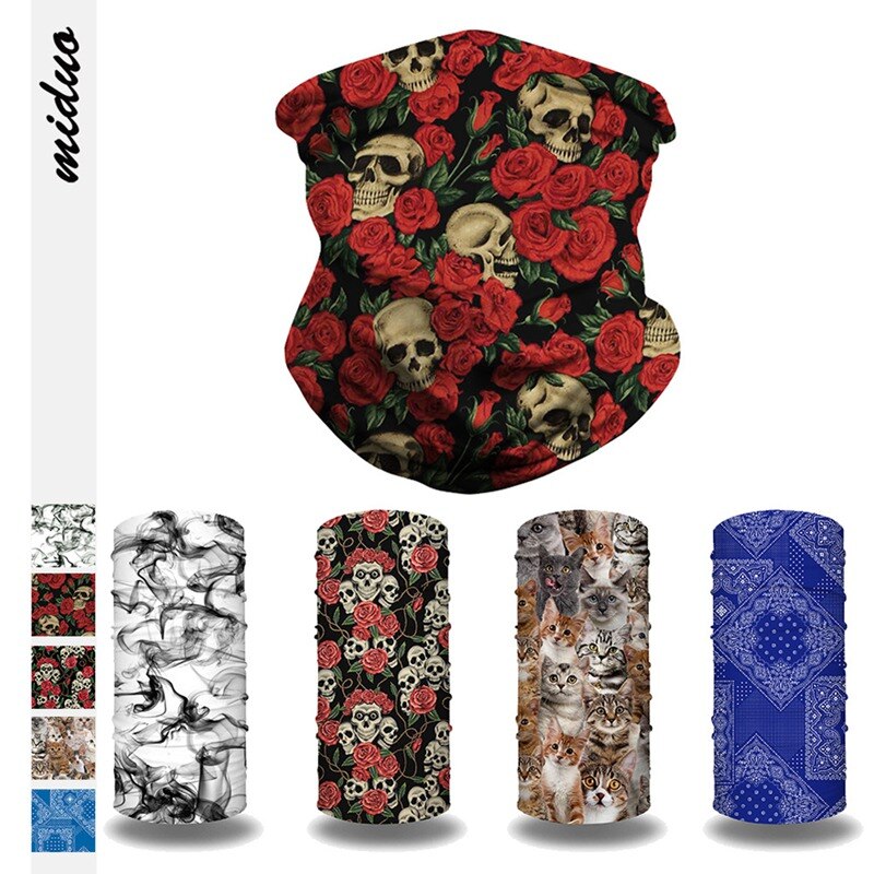 Skull Rose Digital Printed Outdoor Riding Face Scarves Multi-Purpose Magic Bandana