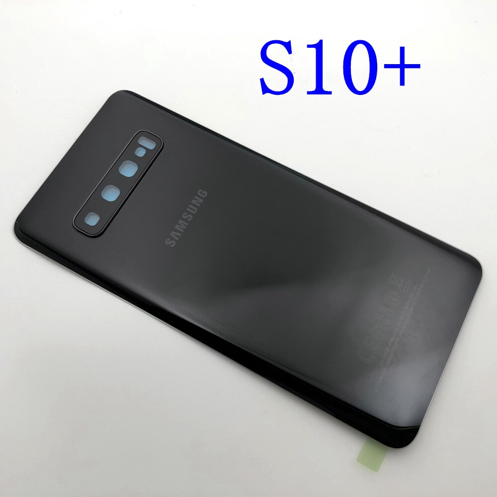 Posteriore di Vetro di Ricambio Per Samsung Galaxy S10 S10e S10 Più S10 + Copertura Posteriore Della Batteria del Portello Custodia di Cassa Della Macchina Fotografica di Vetro lente Telaio: S10 Plus  black