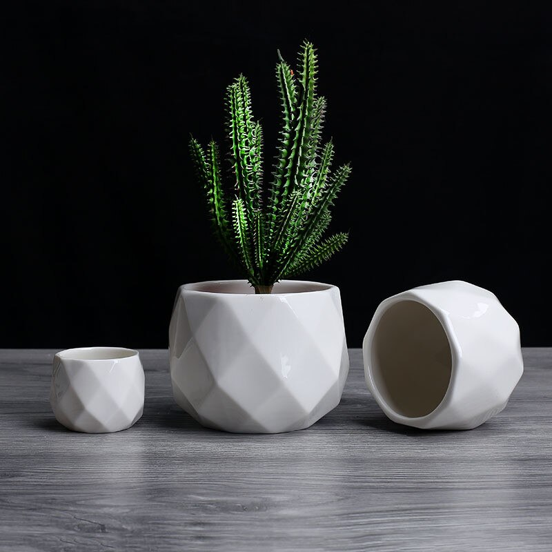 Creatieve Keramische Witte Geometrische Bloempot Eenvoudige Vetplant Container Green Plantenbakken Kleine Bonsai Potten Woondecoratie