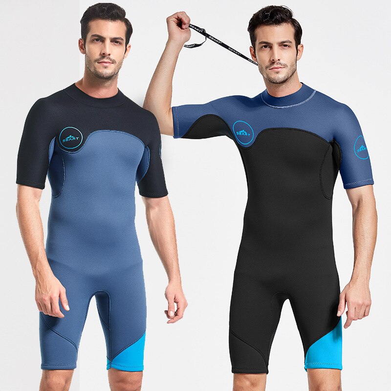 2mm- teiliger shorty-neoprenanzug für herren, ganzkörper-tauchanzug mit kurzen ärmeln, neopren-rückenreißverschluss, einteiler zum schnorcheln, surfen und schwimmen
