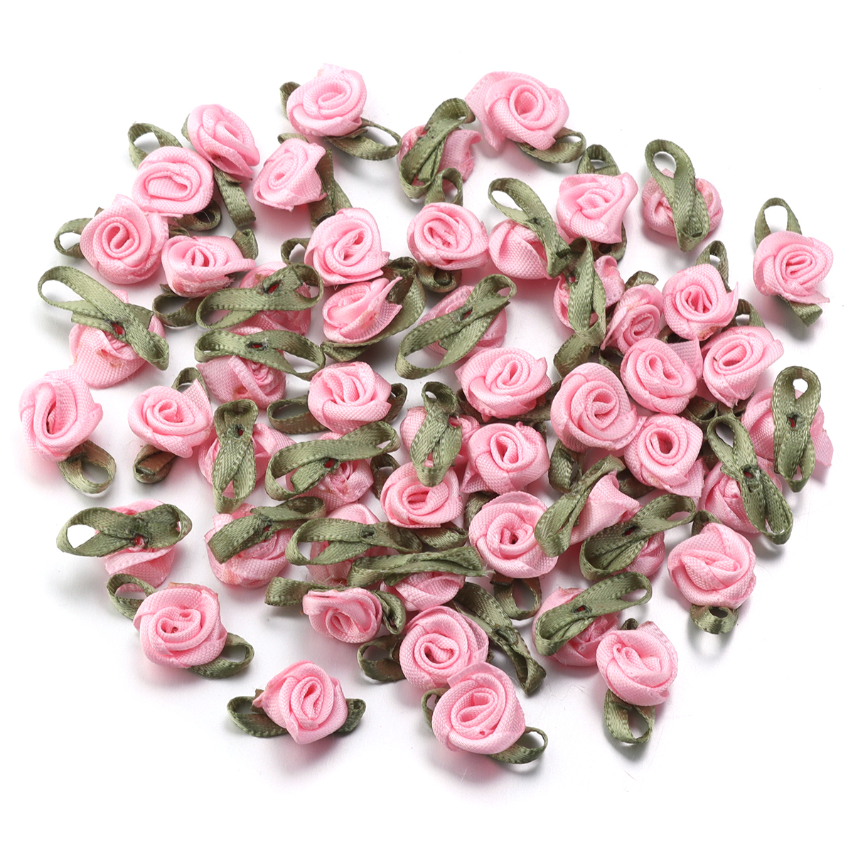Cinta de satén para manualidades, 50 piezas, brotes de rosas de 1,5x2,5 cm, flores con hojas verdes para álbumes de recortes, sombreros, prendas de vestir, suministros de decoración de boda: Pistola de metal