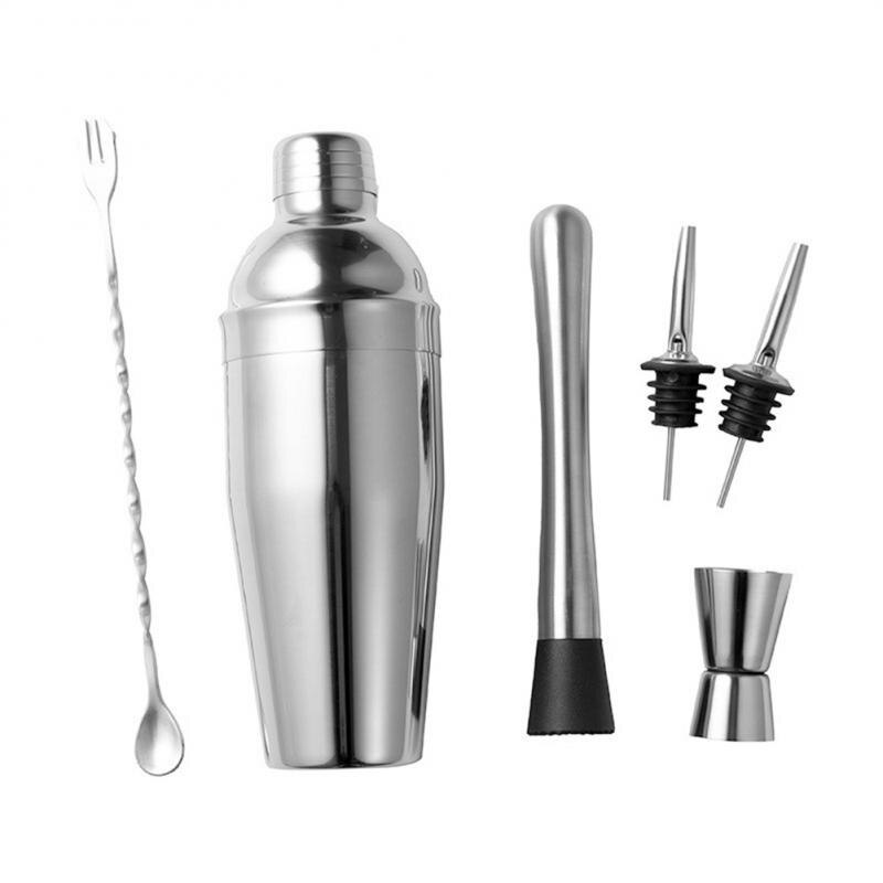 Stainless Steel Cocktail Shaker Set Mixer Wine Martini Boston Shaker Bartender Drink Party Bar Barware Tools Accessories 750ML: 6pcs