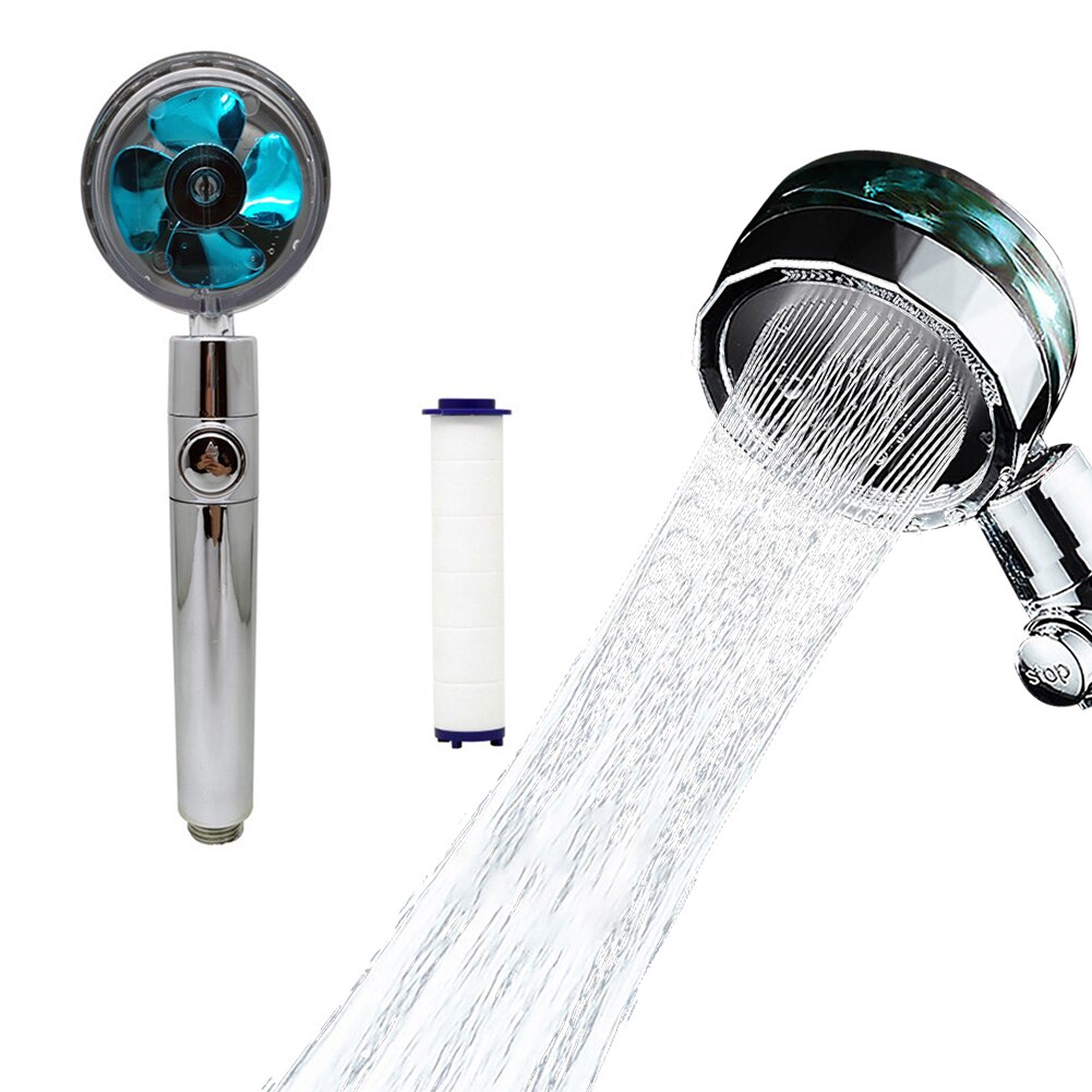 Pressurized Shower 360 Degrees Rotating Shower Head Water Saving ABS Rain High Pressure Spray Nozzle Propeller Shower: Blue