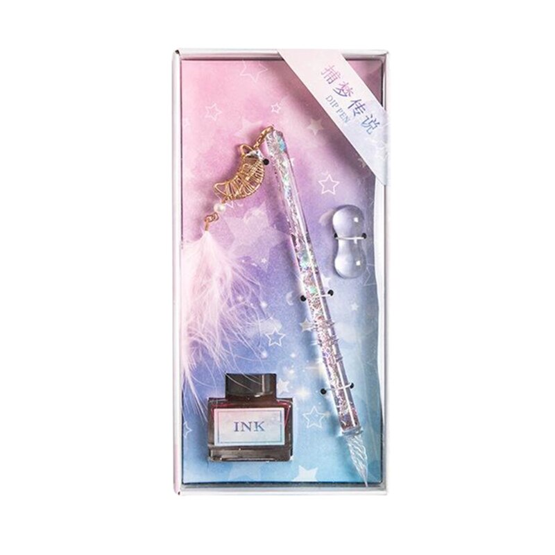 Glass Dip Pen Fountain Pen Exquiste Crystal Style Ink Pens Kit with 15ml Ink Bottle for Women Men Birthday Stationery: Pink Type-2