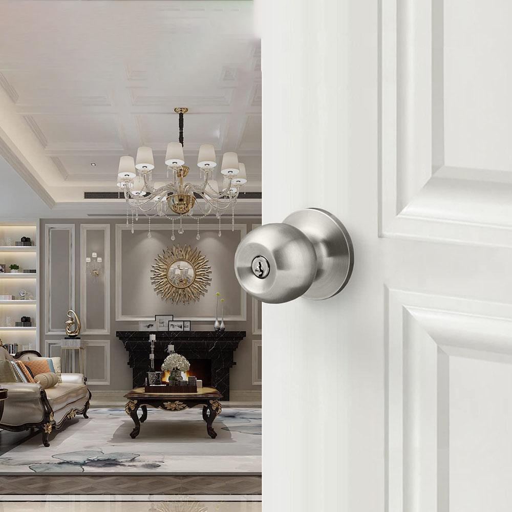 Perilla de puerta de entrada con llave, cerradura de puerta Interior y exterior, bola estándar de acero inoxidable para puertas interiores y dormitorio