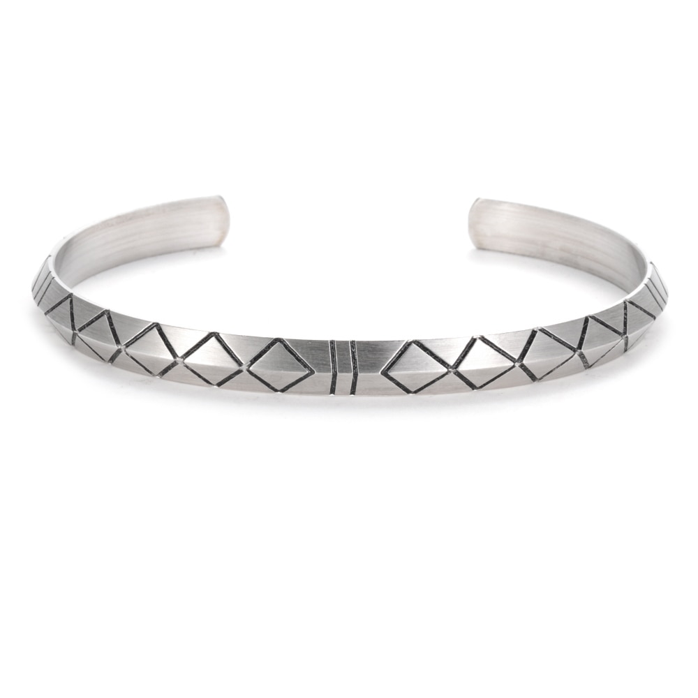 Retro Viking Manschette Armband Armreif für Männer Frauen Pulseira Männlichen mit Vintage Silber Ton Titan Stahl Eingravierten Linien