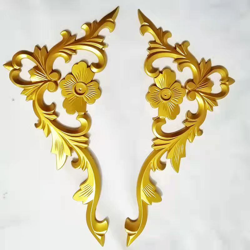Home decoration background wall border flower living room ceiling border corner flower European hollow carving imitation wood ca: gold