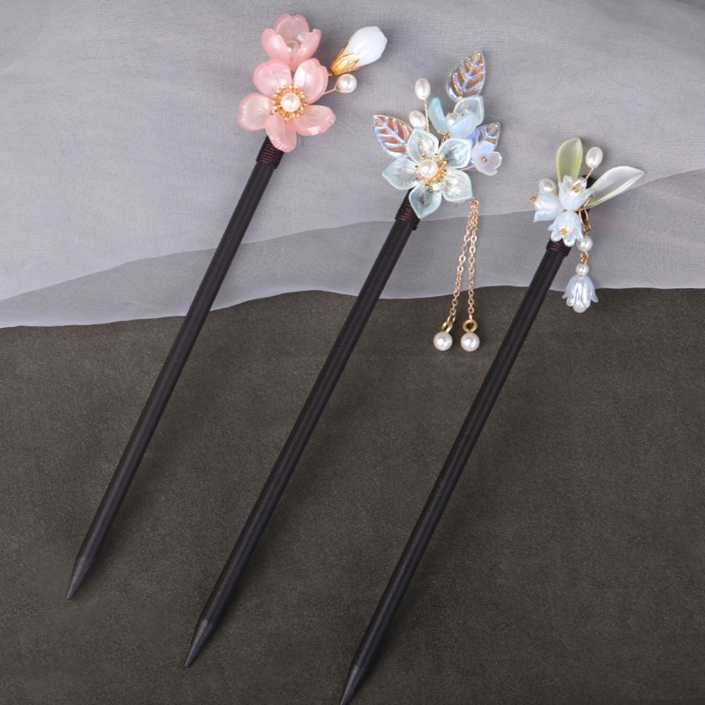 Tocados con borlas y flores, horquilla de madera para el cabello, horquilla para el cabello con perlas, accesorios para el cabello, horquilla Hanfu, palo para el cabello para niña
