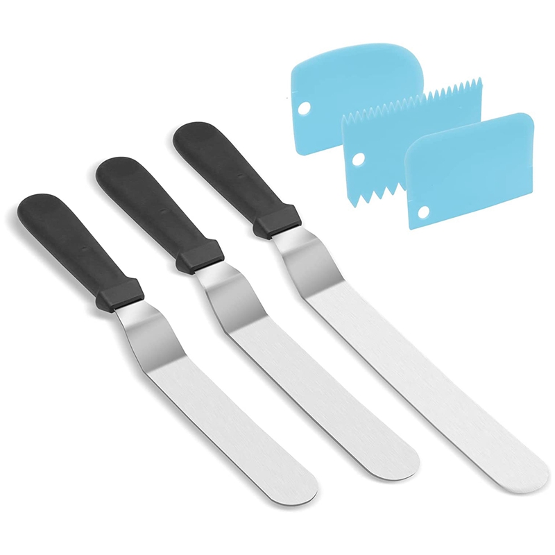 Angled Icing Spatula Set and 3 Packs Cake Scrapers Smoother, Stainless Steel Offset Spatulas Cake Frosting Spatula: sky blue