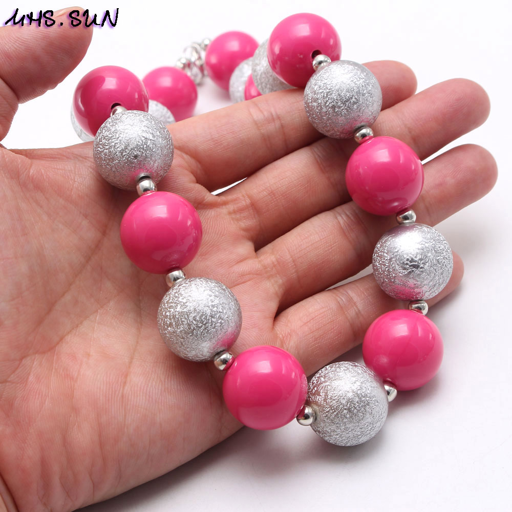 Mhs. Zon Leuke Hete Roze/Zilver Kleur Ketting Armbanden Meisjes Baby Chunky Sieraden Voor Kids Kinderen Kralen Ketting Mooie
