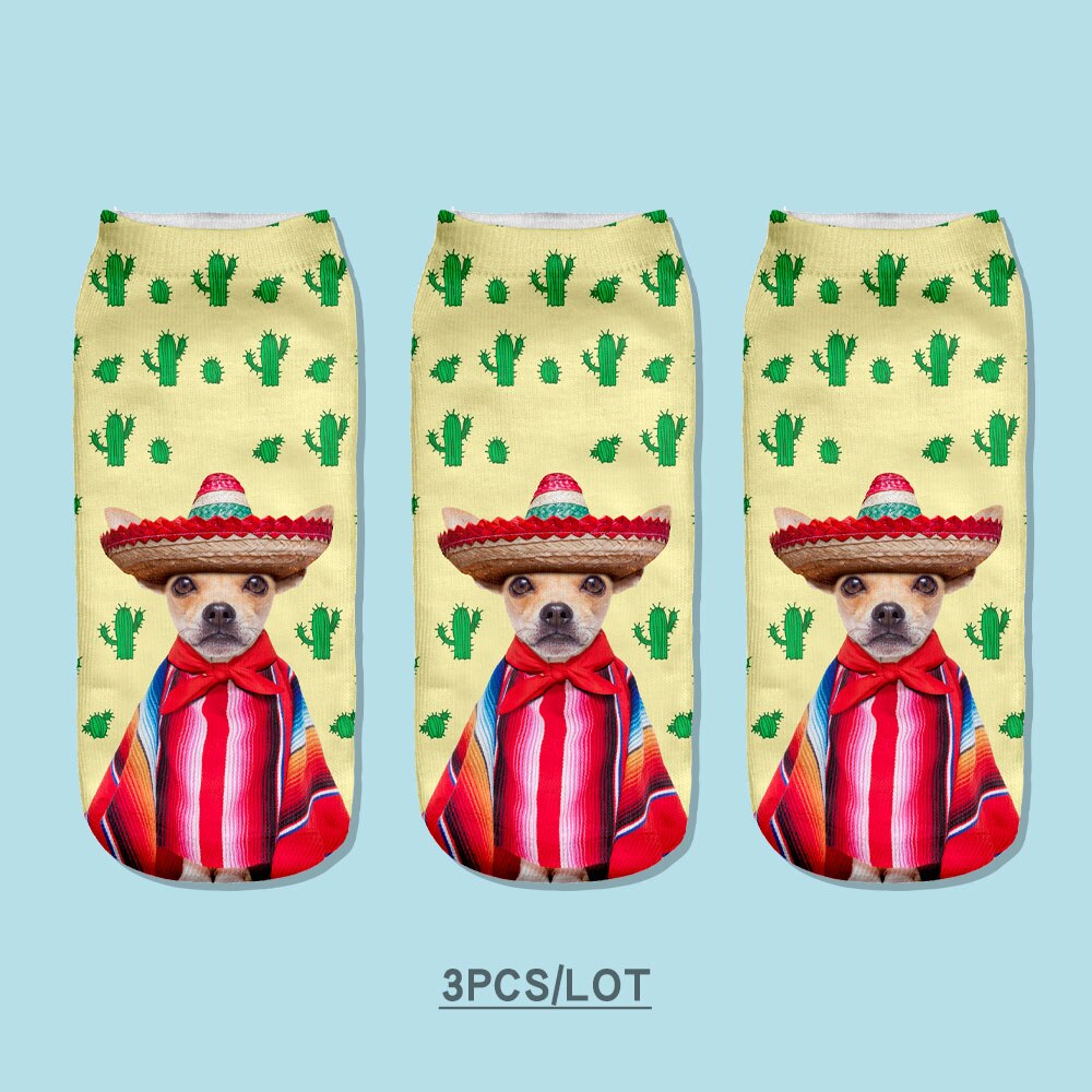 3pcs/Lot skarpetki Dog Sock Cute Floral Socks Women Harajuku Art Socks Funny Cotton Fasion Kawaii Ankle Happy Socks: S41202