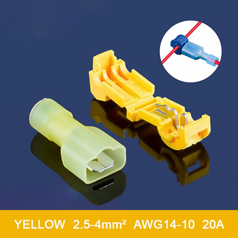 T Pulse tipo eléctrico conector rápido Terminal de cable conectores de empalme y aislado hombre terminales hembra para coche línea de conexión: Yellow / 20pcs(10 sets)