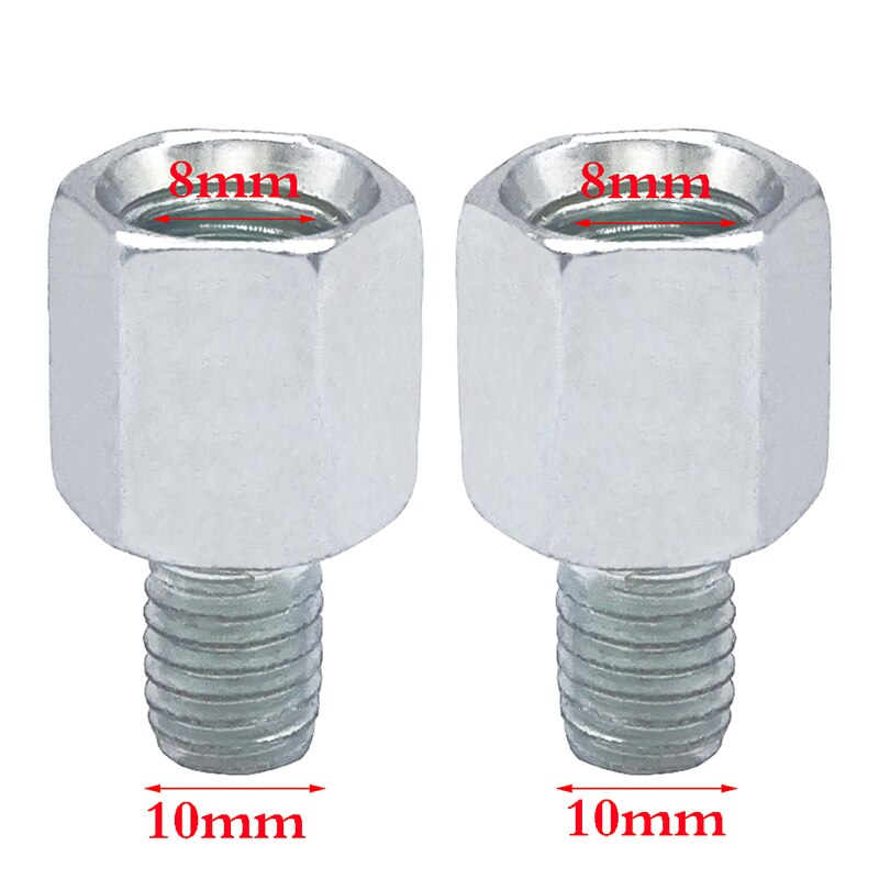 1 Pair Universal Mirror Adapter M10 M8 Clockwise Motorcycle Motorbike Rearview Mirror Adapter Bolt Steel Metal for Motorcycle: Silver(M8-M10)