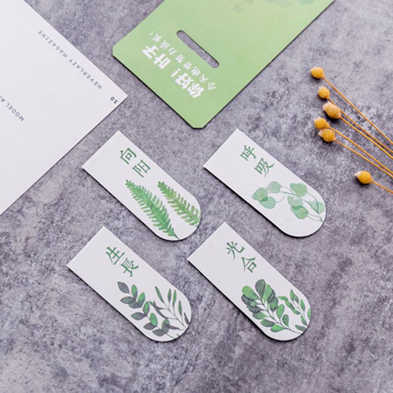 4pcs/set Green Plant Magnetic Bookmark Book Marker Page Clip Office Supplies Student Stationery Souvenir Collection Kids