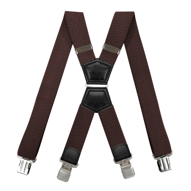 Bretelles robustes en forme de X avec anneau de fer, pantalon en Jean élastique réglable, ceinture de travail, à la pour hommes, 4 Clips: Coffee