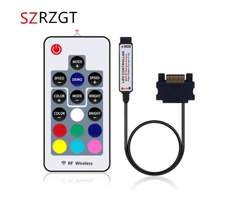 10pcs DC12V SATA RGB controller PC Computer Case SATA interface 17Key RF remote control for 12V LED Strip RGB 5050
