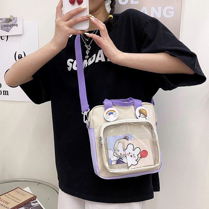 Itabag Nylon Vierkante Japanse Stijl Dames Transparante Zak Lolita Meisje Transparant Pvc Ita Tas Een-Schouder Itabag Draagtas grote