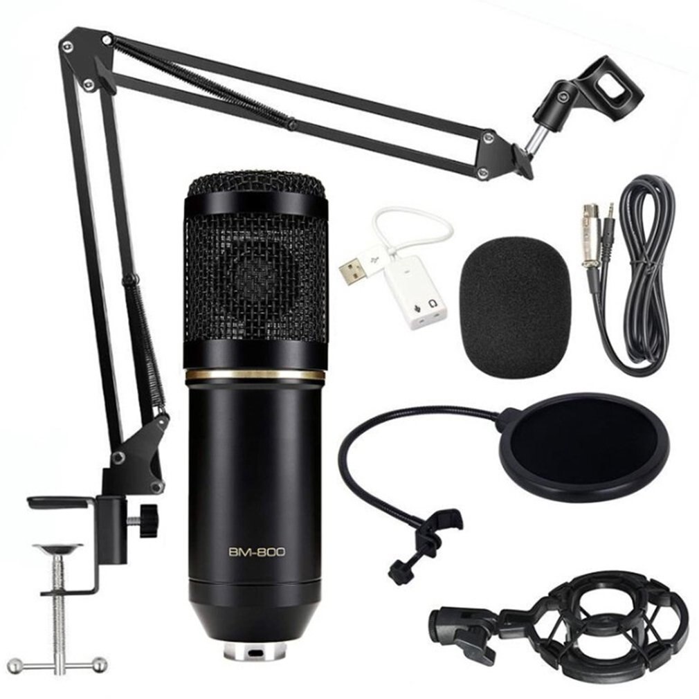 BM-800 Condenser Microphone Studio Recording Kits bm800 Karaoke Microphone for Computer bm-800 Mic Stand Phantom Power: black
