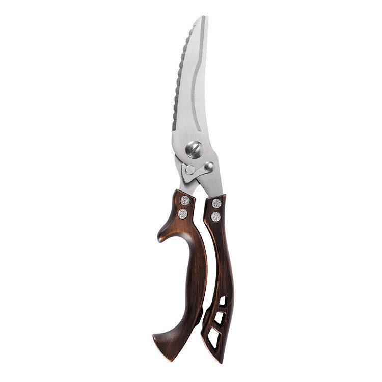 Kitchen Powerful Chicken Bone Scissors Chicken Duck Fish Cutter Shears Stainless Steel Scissors Scale Clean Cook Scissors Knife: Bronze-A