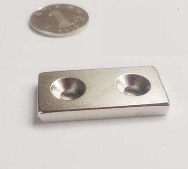 1Pc 40X20X5 Blok Verzonken Magneten 40X20X5 Mm Gat 5 Mm Zeldzame Aarde Neodymium N50 Twee gaten Magneet 40*20*5-5