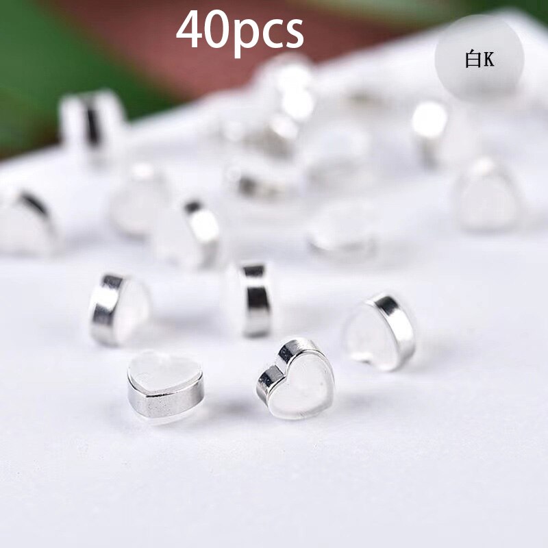 Tampões de ouvido 20/40 peças em silicone macio com anel de cobre para fazer jóias acessórios para brincos diy: 40pcs Rhodium