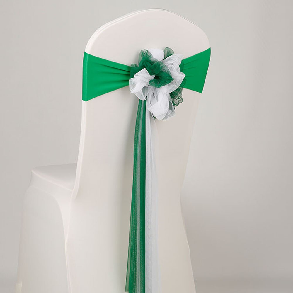 25 stks/partij Europa Bruiloft Decoratie Wit/Royal Blue Mousseline Stoel Sjerpen Stretch Lycra Stoel Band Voor Hotel Banket Party decor: green and white